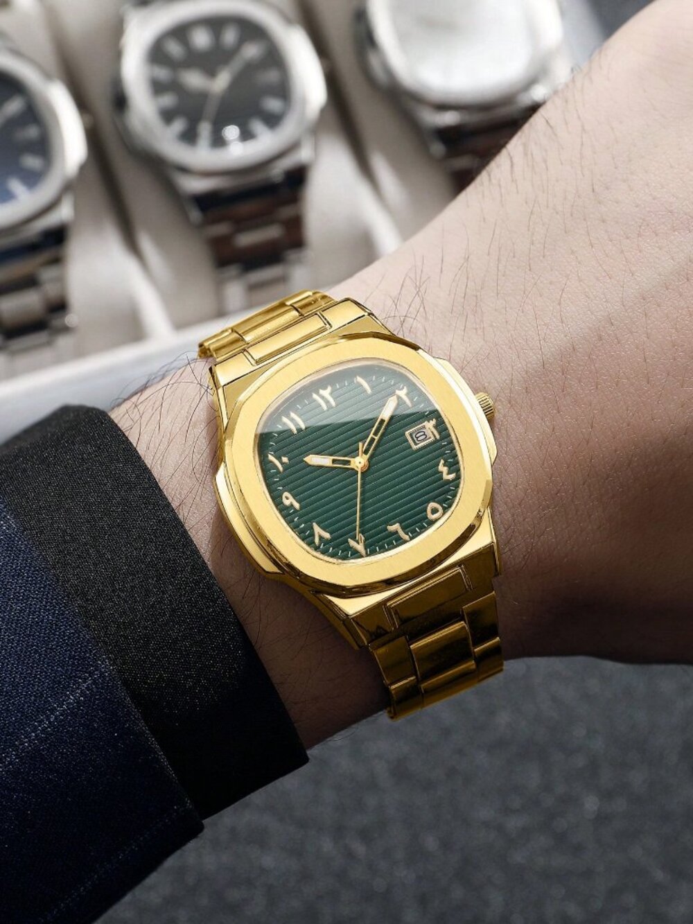 Men's Steel Band Fashion Minimalist Square Arabic Numeral Calendar Dial Business